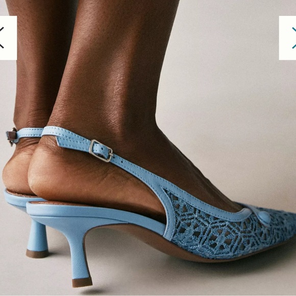 Bibi Lou Blue Lace Slingback Kitten Heels - Picture 3 of 11